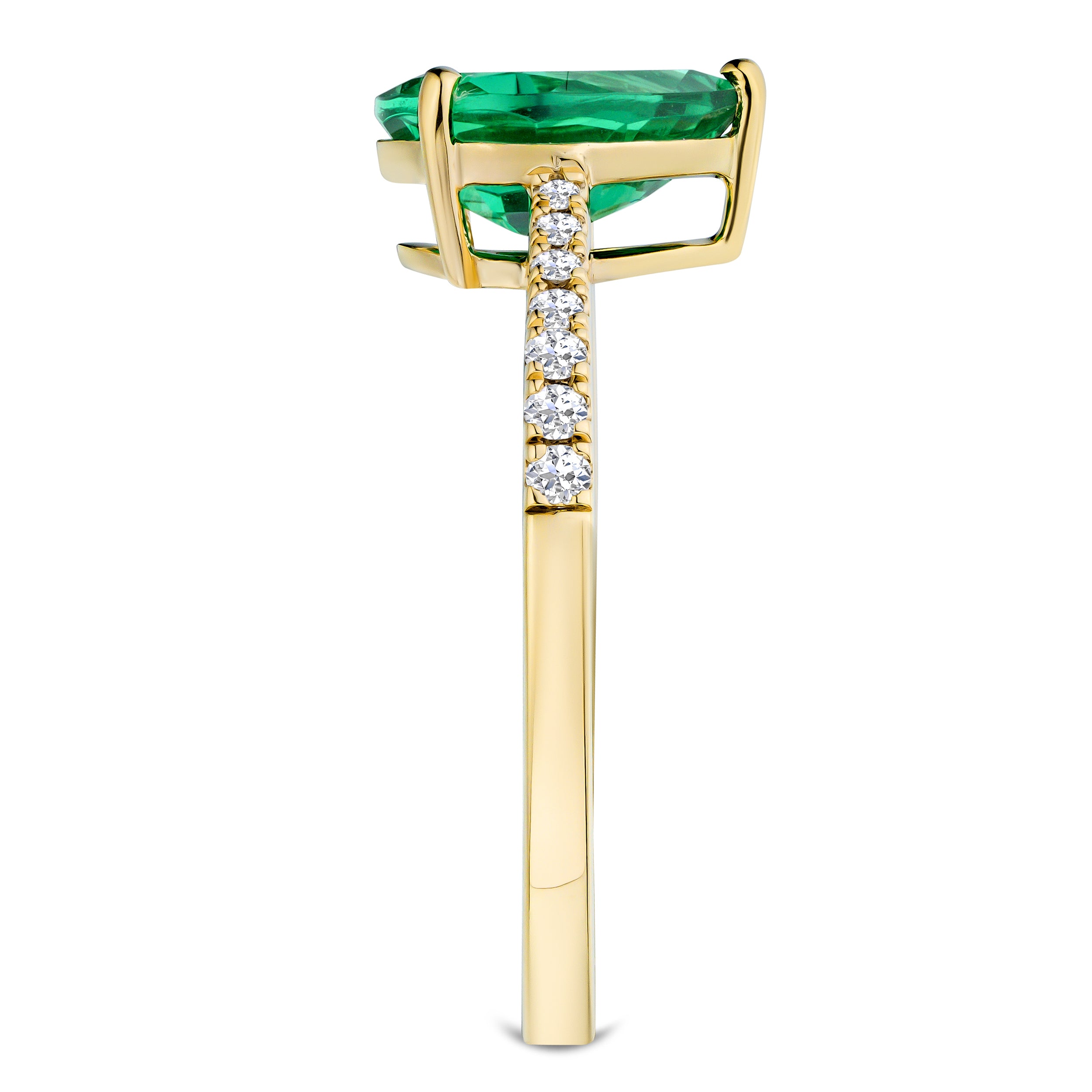 Astra 2.30ct Lab Emerald and Diamond Shoulder Set Pear Cut Ring in 18K Gold Vermeil